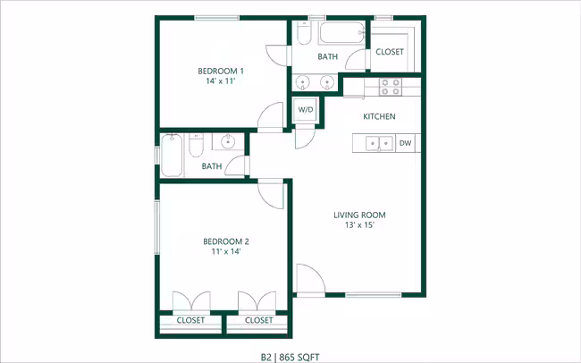 2 bedroom 2 bath 203 floor plan